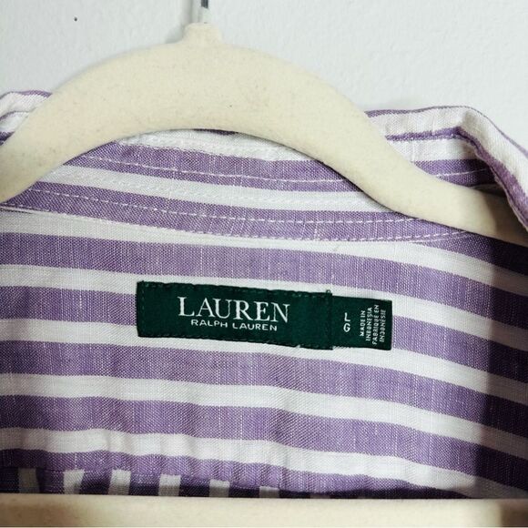 EUC Lauren Ralph Lauren Striped Purple Popover Linen Top Large - Picture 4 of 6